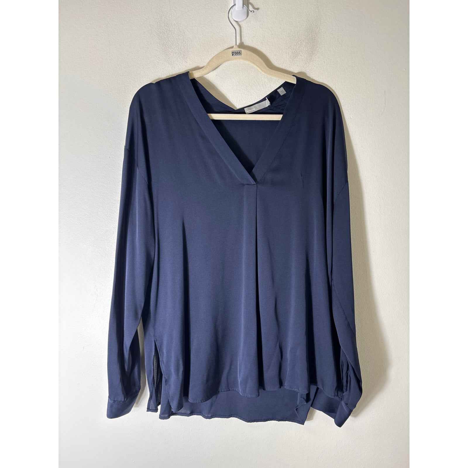 Vince Dark Navy Long Sleeve Silk Tunic sz 10