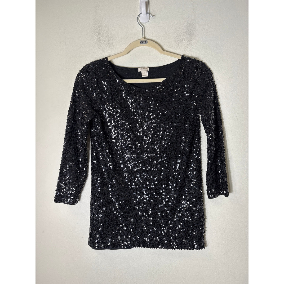 J. Crew Black Long Sleeve Sequin Wide Neck Shirt Sz S