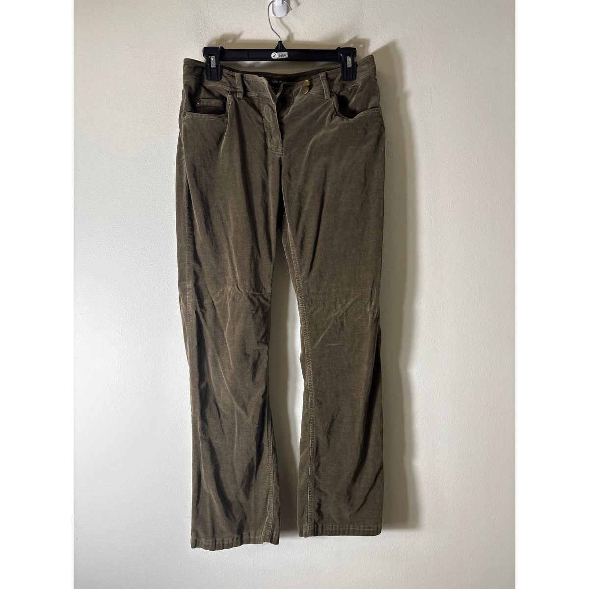 Womyn Green Tab Button Front Cord Pants Sz 6