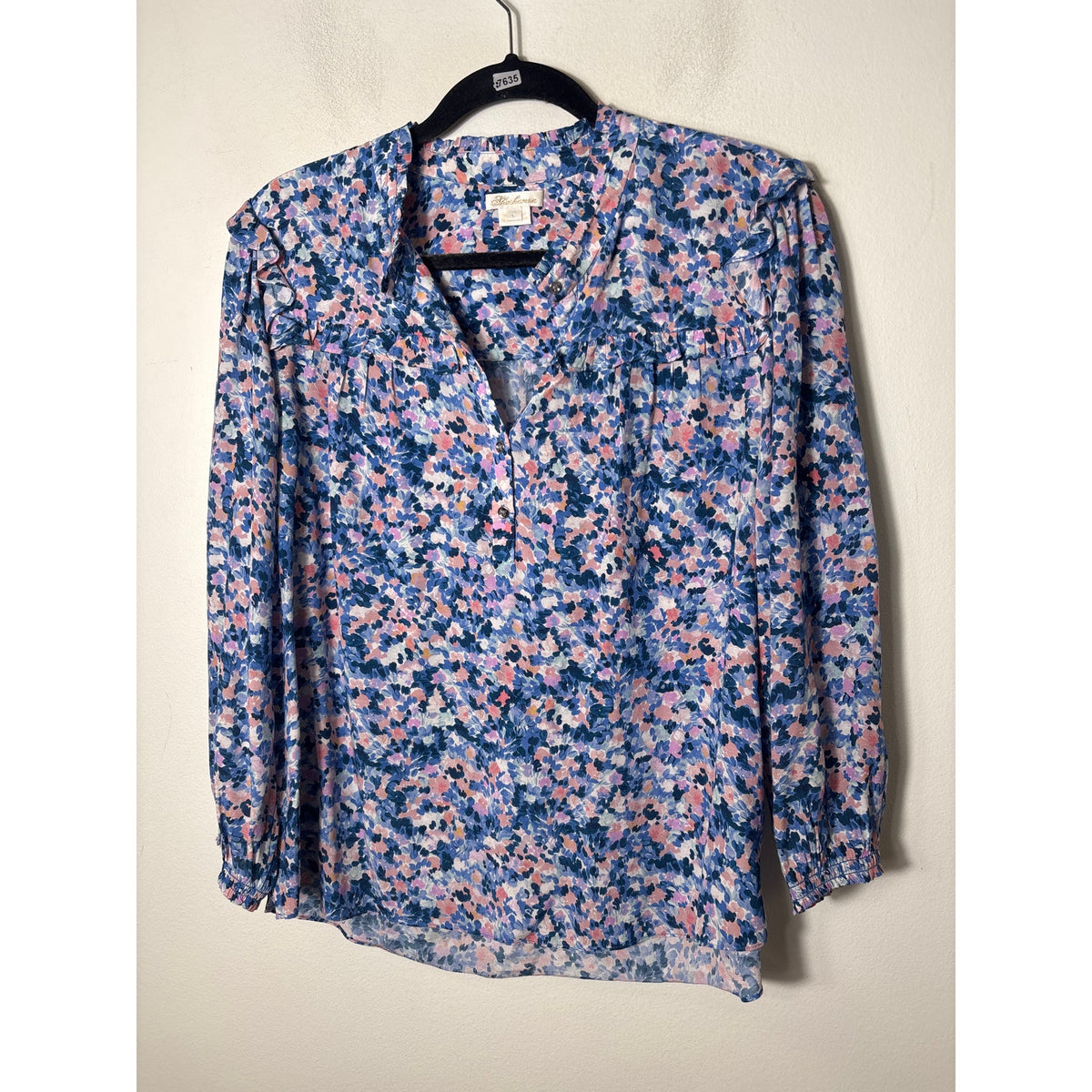 Shoshanna Blue Floral Print Long Sleeve Tunic Sz L