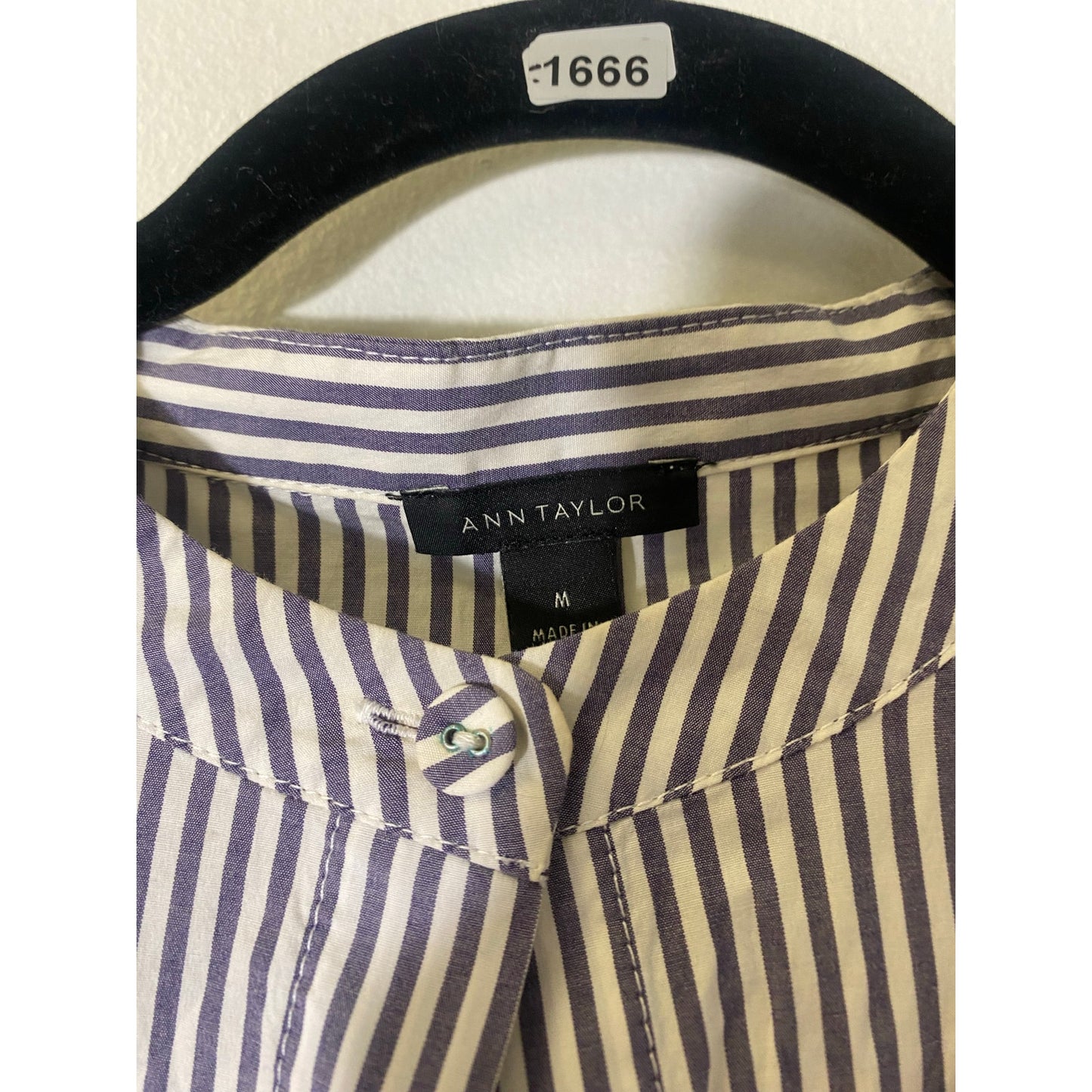 Ann Taylor Blue White Stripe Long Sleeve Cotton Button Up Shirt Sz M