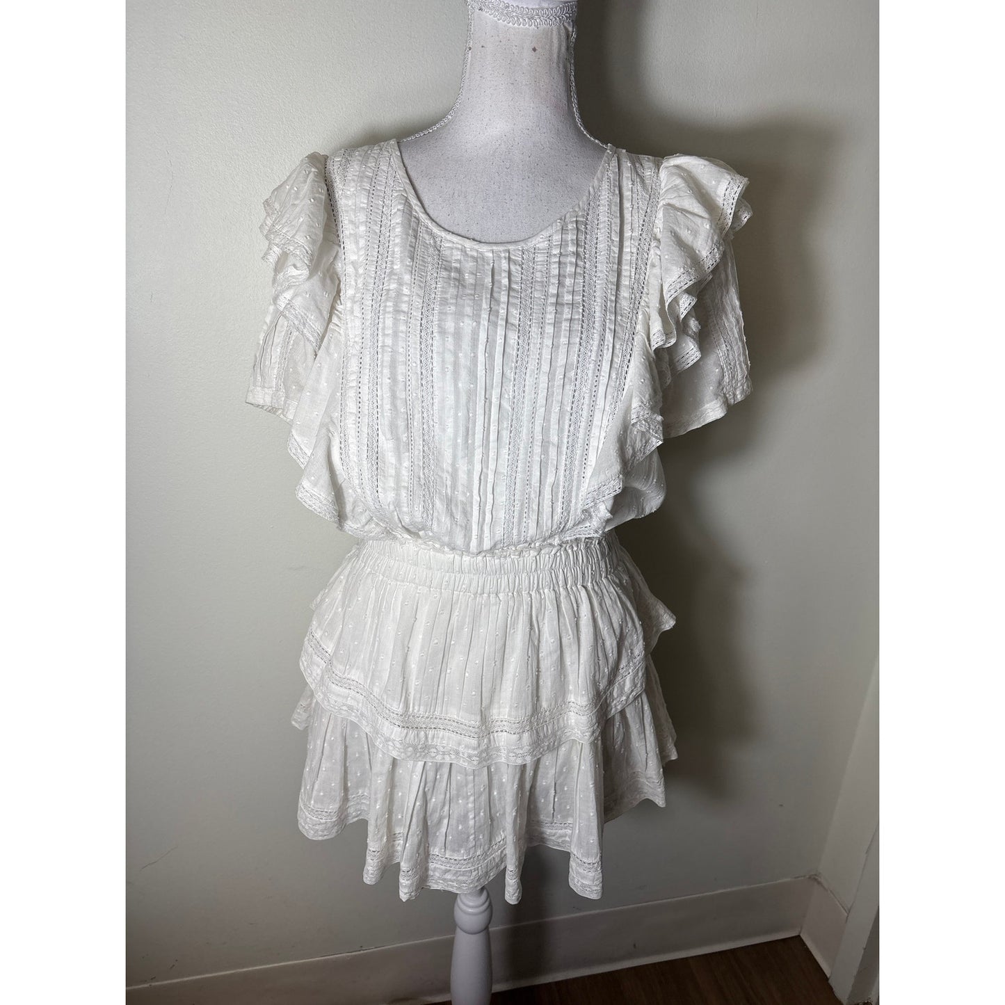 Love Shack Fancy Short Sleeve Cotton Ruffle Dress Sz M