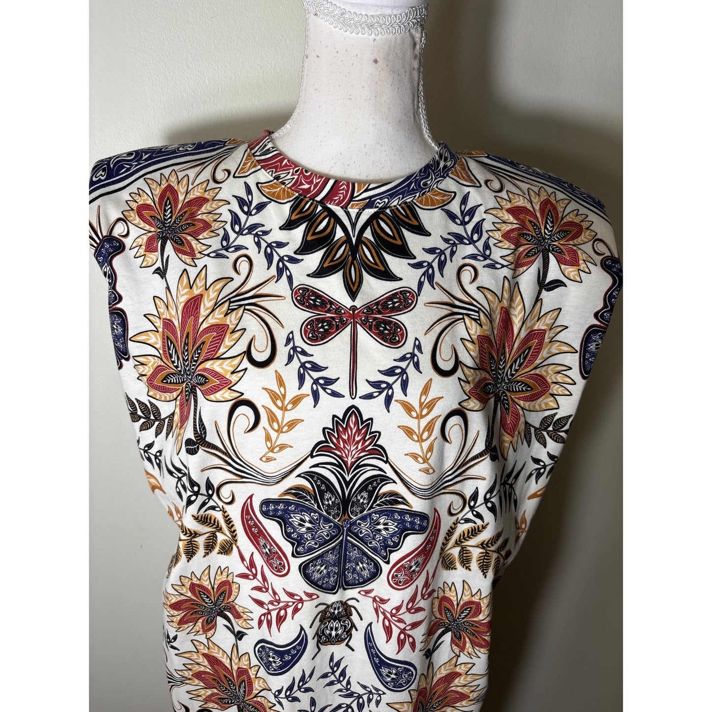 Farm Rio Blue and Brown Floral Butterfly Tee Maxi Dress Sz S