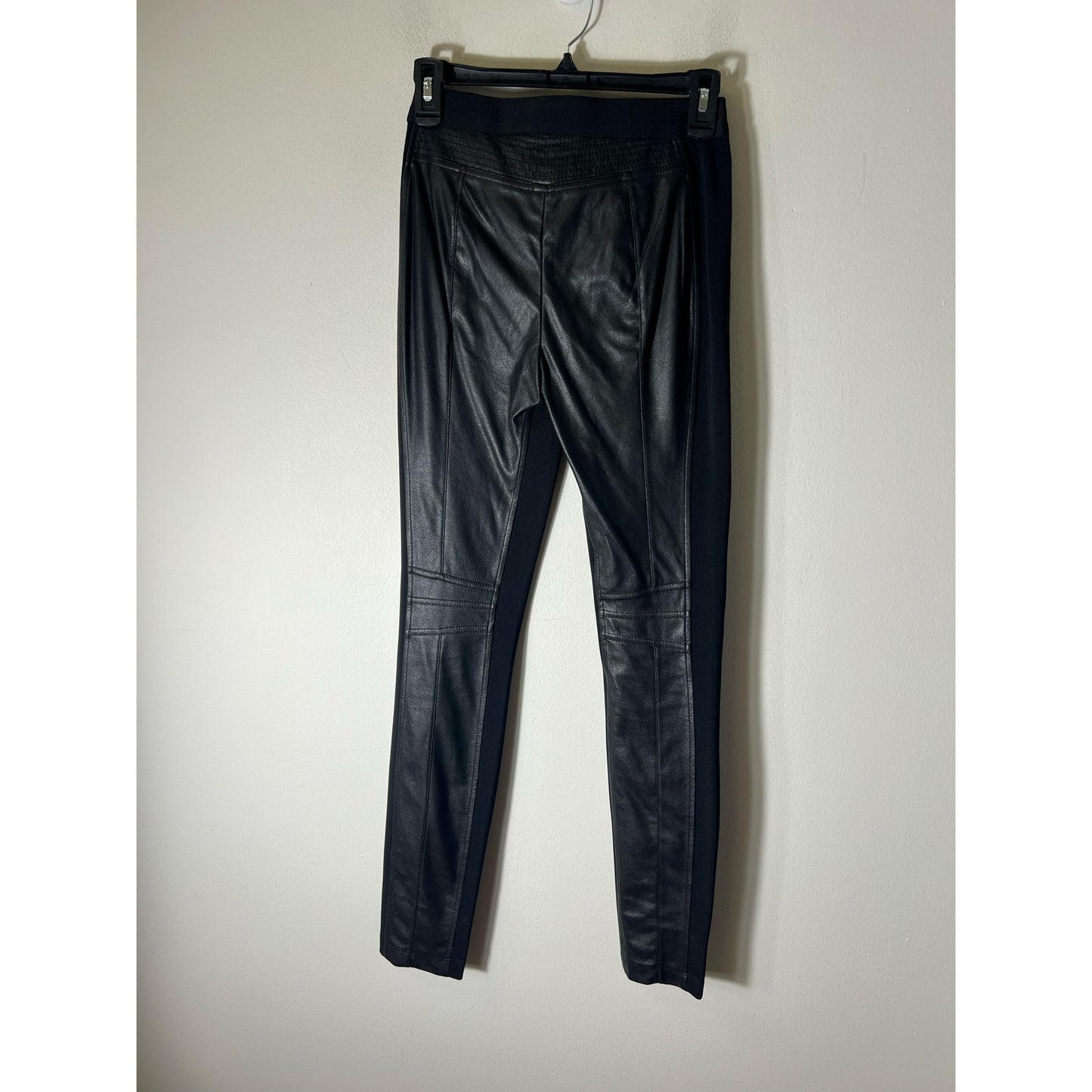 BCBG Maxazria Black Mixed Media Faux Leather Pull On Ankle Pants Sz XS