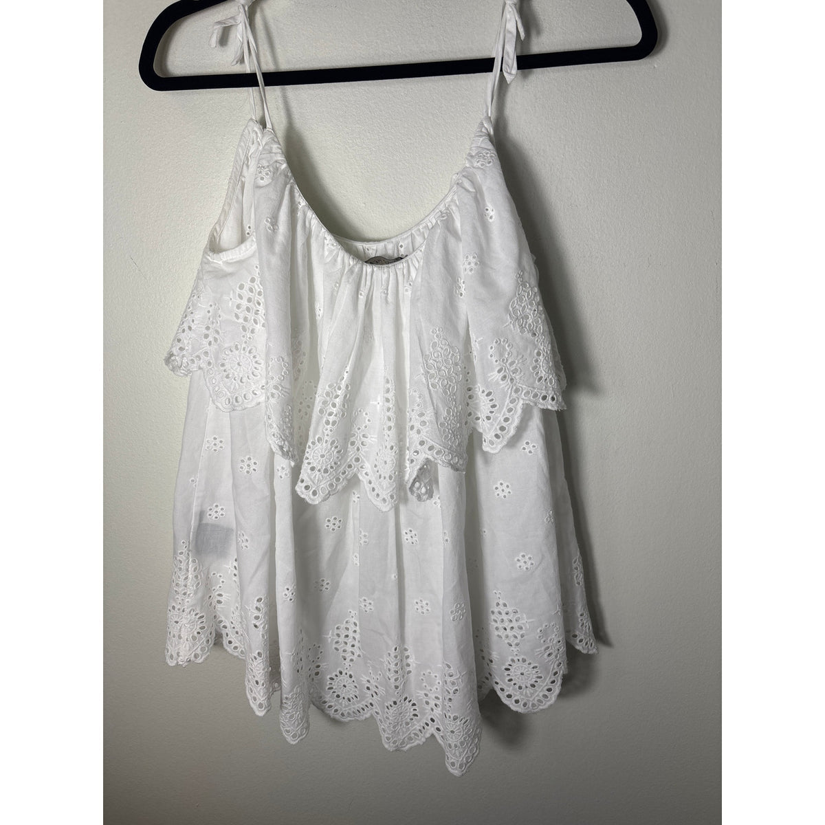 Stella Nora White Eyelet Spaghetti Strap Ruffle Cotton Top Sz 38