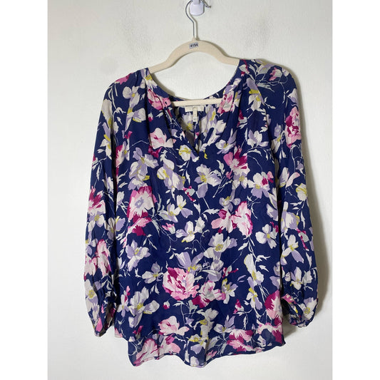 Joie Blue Long Sleeve V-Neck Silk Tunic Sz S