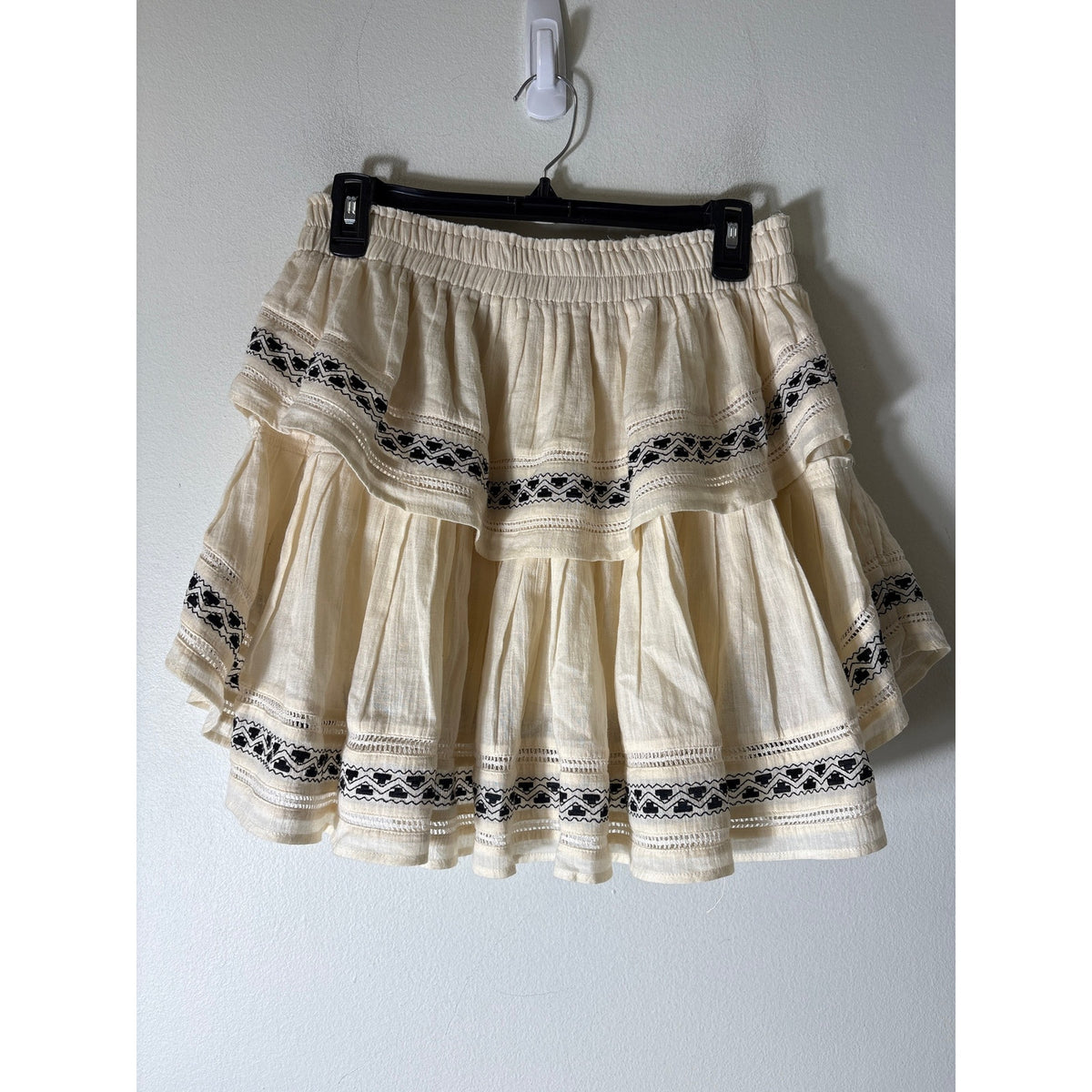 Love Shack Fancy Beige and Black Tiered Mini Skirt Sz L