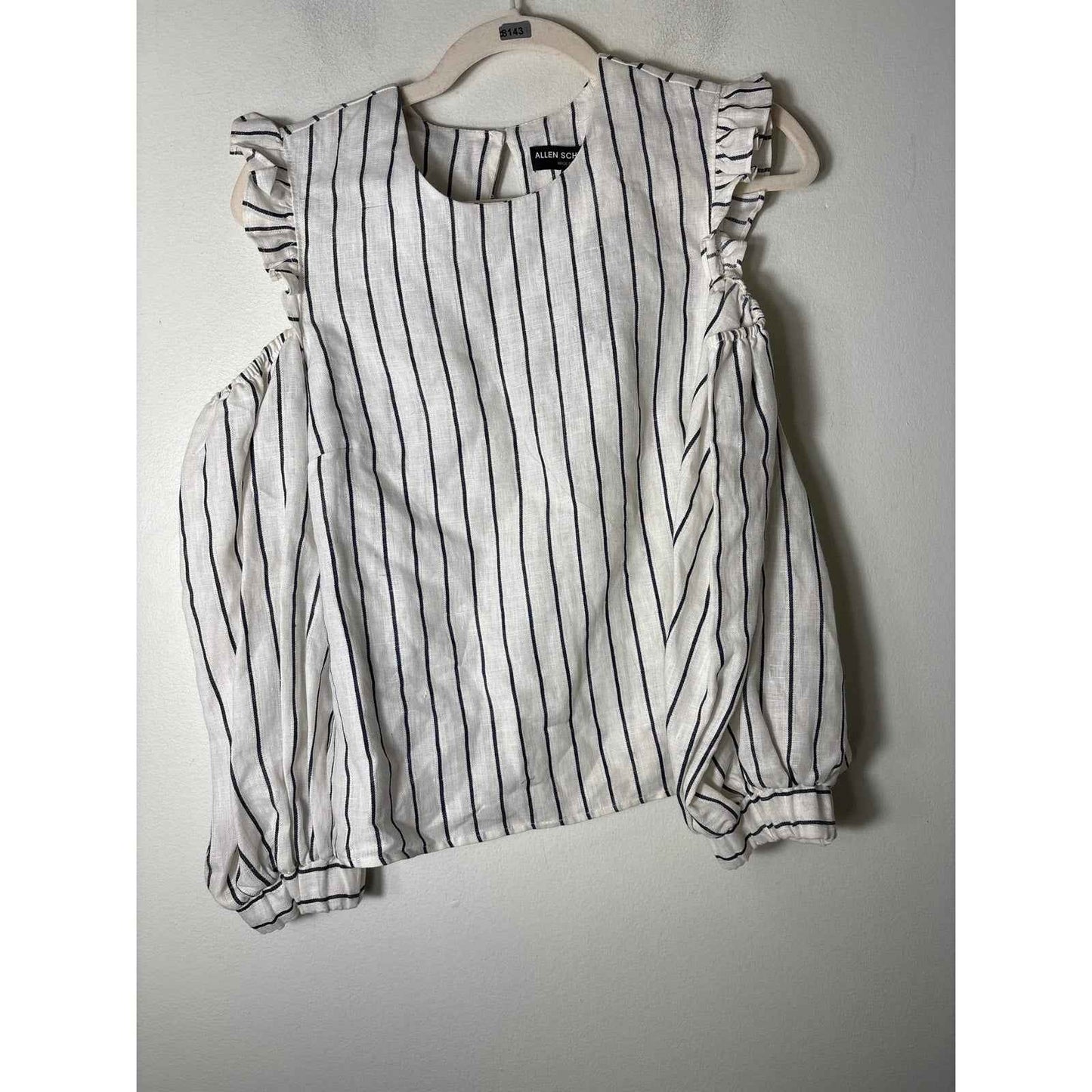 NWT Allen Schwartz White NAvy Stripe Long Sleeve Linen Cold Shoulder Sz S