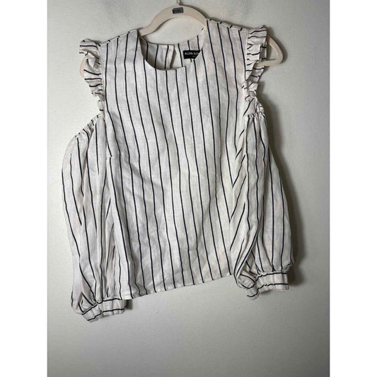 NWT Allen Schwartz White NAvy Stripe Long Sleeve Linen Cold Shoulder Sz S