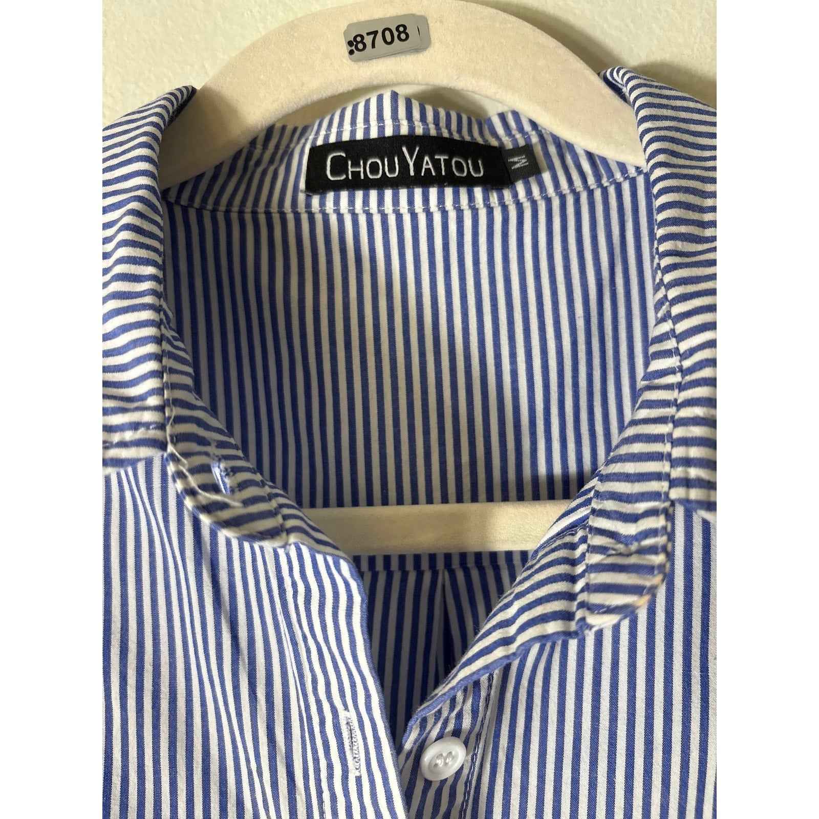 Chou Yatou Blue and White Striped Shirt Dress Sz M
