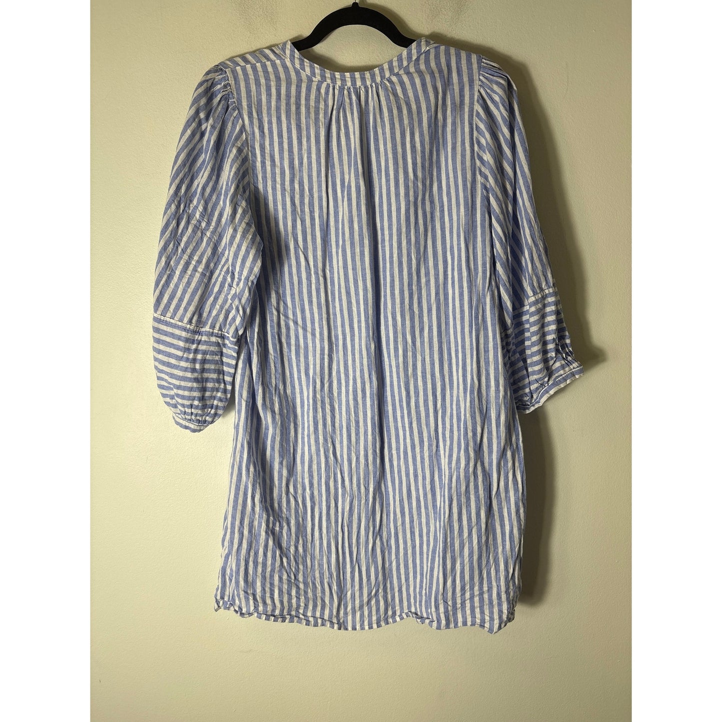 H&M Blue and White Stripe Long Sleeve V Neck Dress Sz S