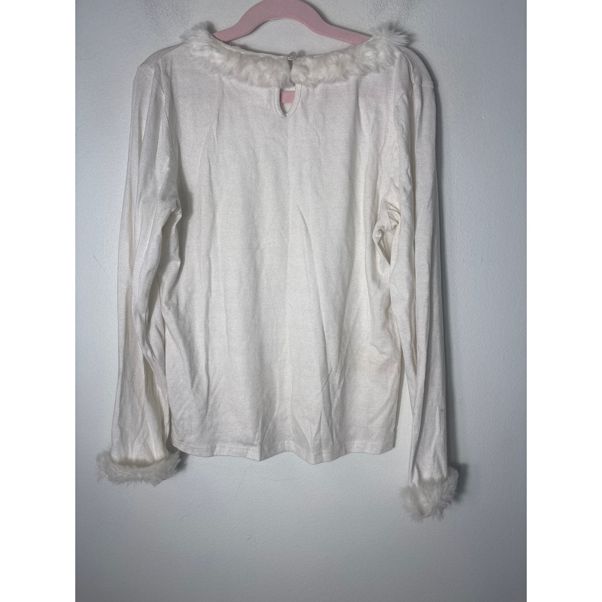 Girls Billie Blush Off White Fur Trimmed Long Sleeve Shirt Sz 10