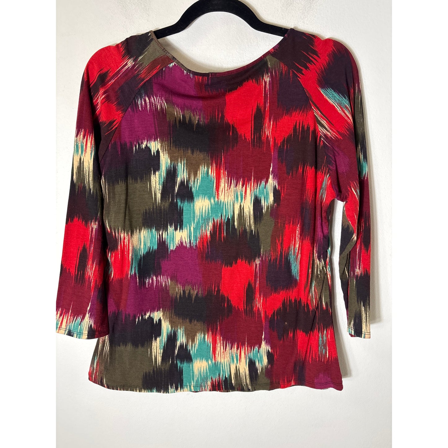 Etcetera Multi Color 3/4 Length Sleeve Keyhole Shirt Sz L