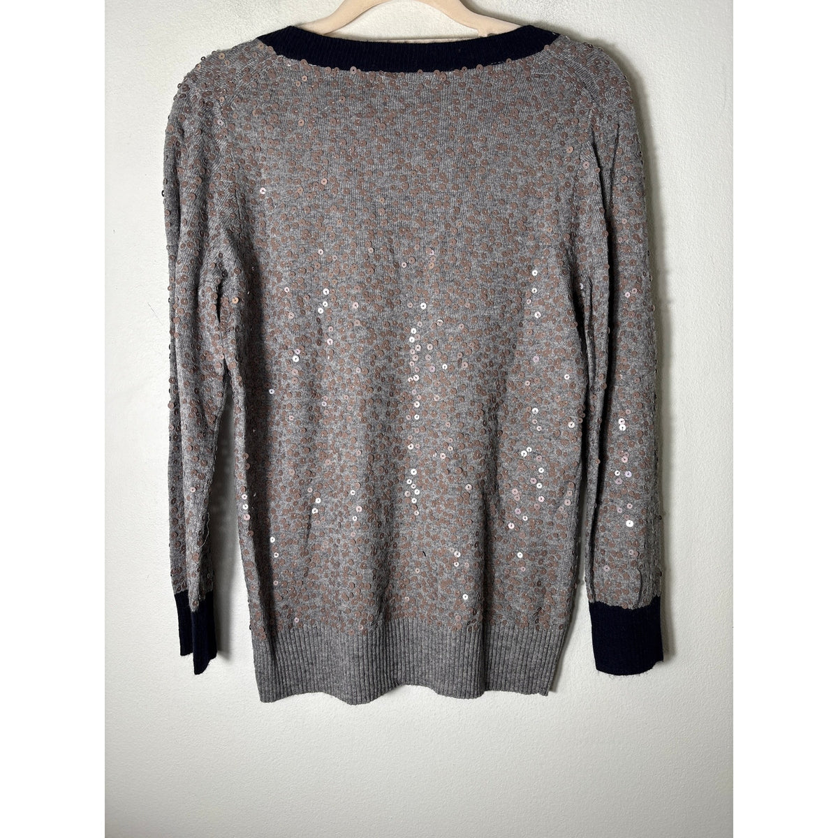 J.Crew Gray With Black Trimmed Sequined Sweater Sz S