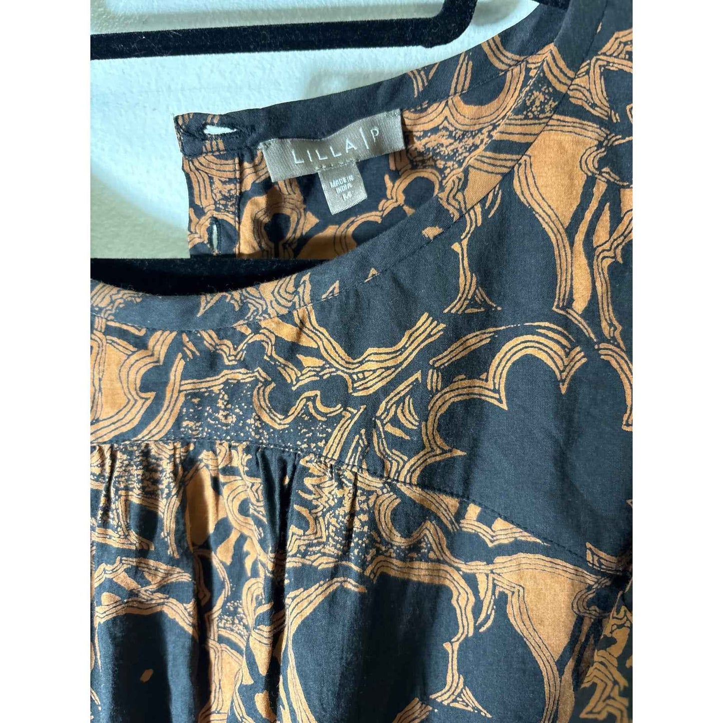 Lilla P Brown and Black Flutter Sleeve Cotton Knee Length Dress sz M