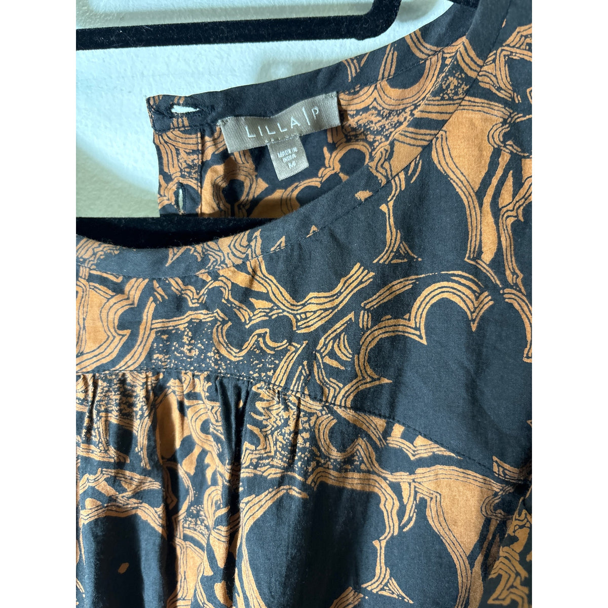 Lilla P Brown and Black Flutter Sleeve Cotton Knee Length Dress sz M