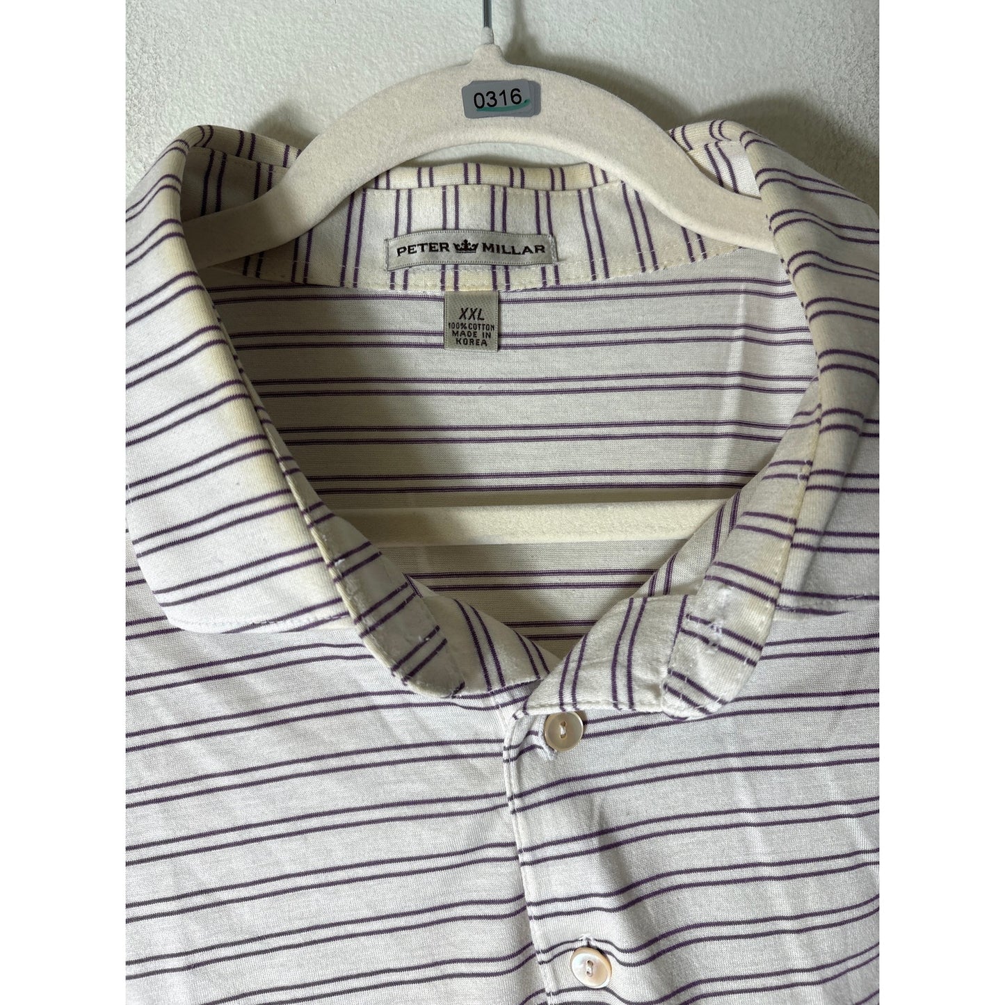 Mens Peter Millar Purple Stripe Short Sleeve Polo Style Shirt Sz XXL