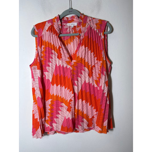 THML Pink Orange Sleeveless Pleated V-Neck Top Sz M