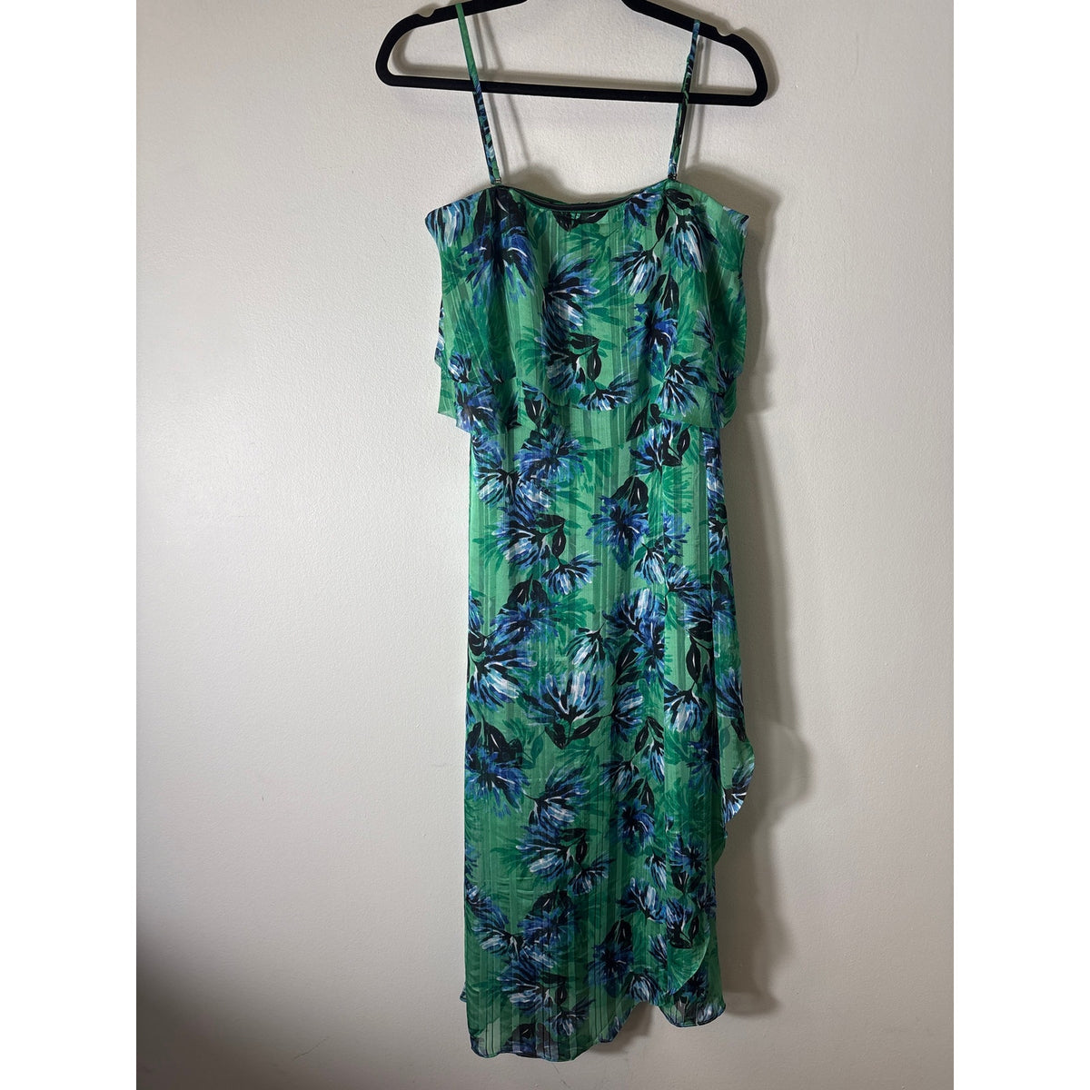 Banana Republic Green Blue Floral Spaghetti Strap Flowy Maxi Dress Sz 10