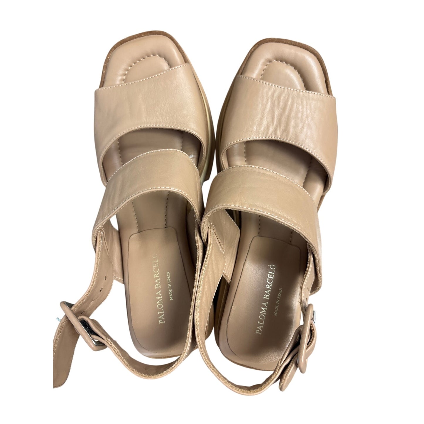 Paloma Barcel Camel Leather Stacked Sandals Sz 39 (8.5)