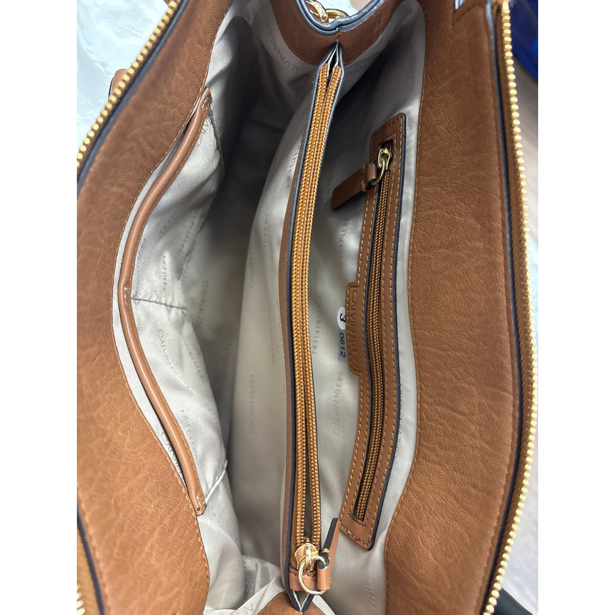 Calvin Klein Caramel Brown Vegan Leather Satchel Handbag