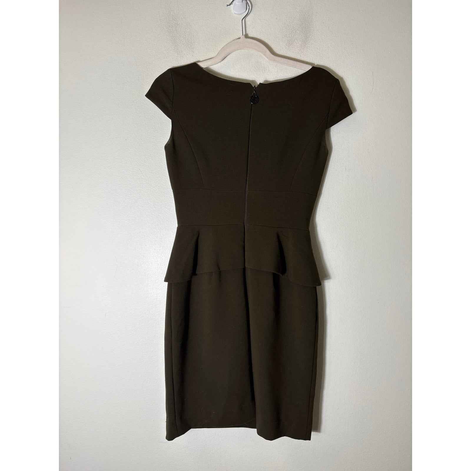 Antonio Melani Brown Cap Sleeve Peplum Knee Length Dress S 0