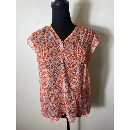 NWT Joie Red White Print Sheer Flutter Sleeve Top Sz S