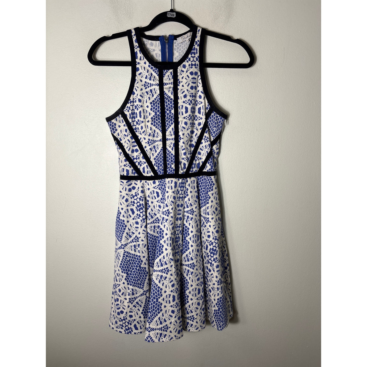 Parker Blue and Black A Link Sleeveless Mini Dress Sz S