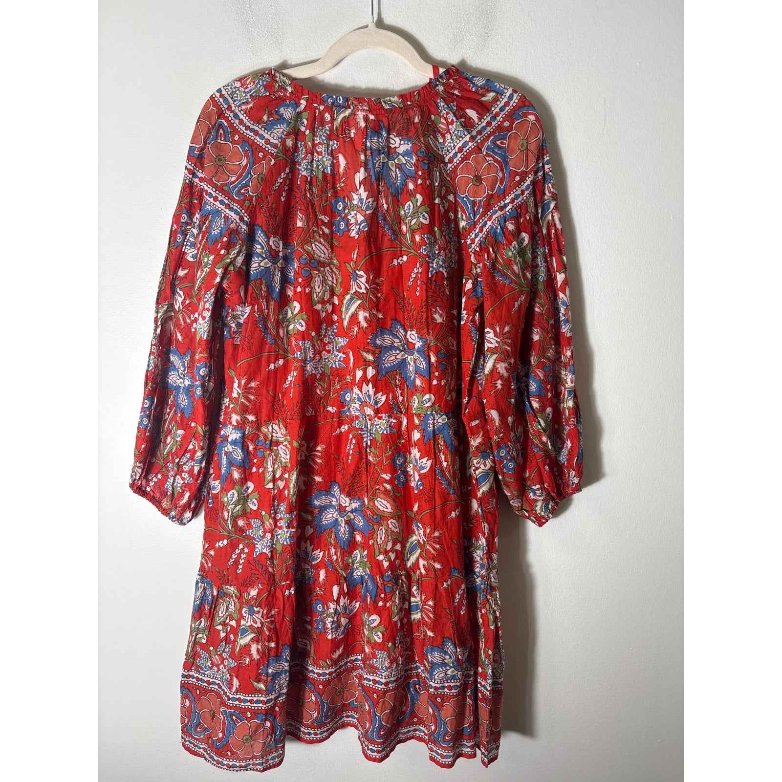 Velvet by Graham and Spencer Red 3/4 Puff Sleeve Cotton Knee Length Dress Sz M
