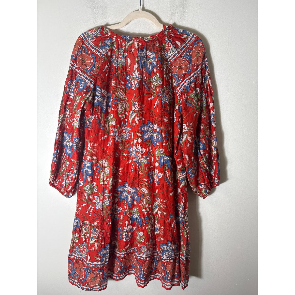 Velvet by Graham and Spencer Red 3/4 Puff Sleeve Cotton Knee Length Dress Sz M