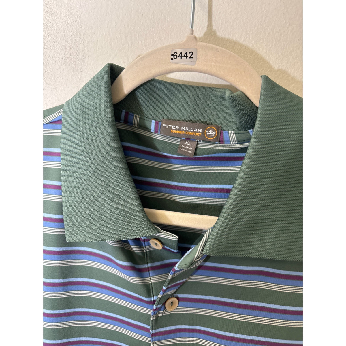 Mens Peter Millar Summer Comfort Green Blue Mauve Stripe Polo sz XL