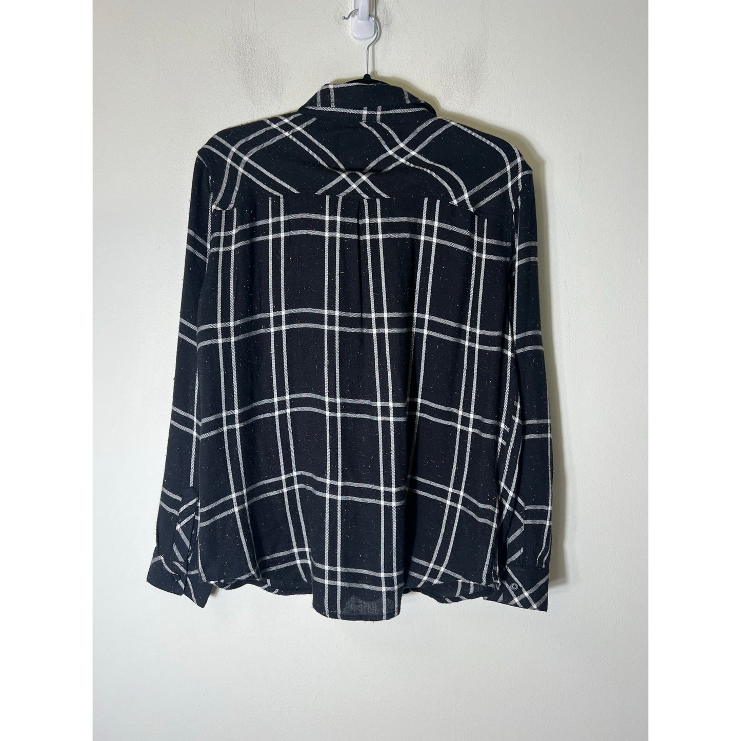 Rails Black and White with Color Flecks Flannel Long Sleeve Button Up Shirt Sz L