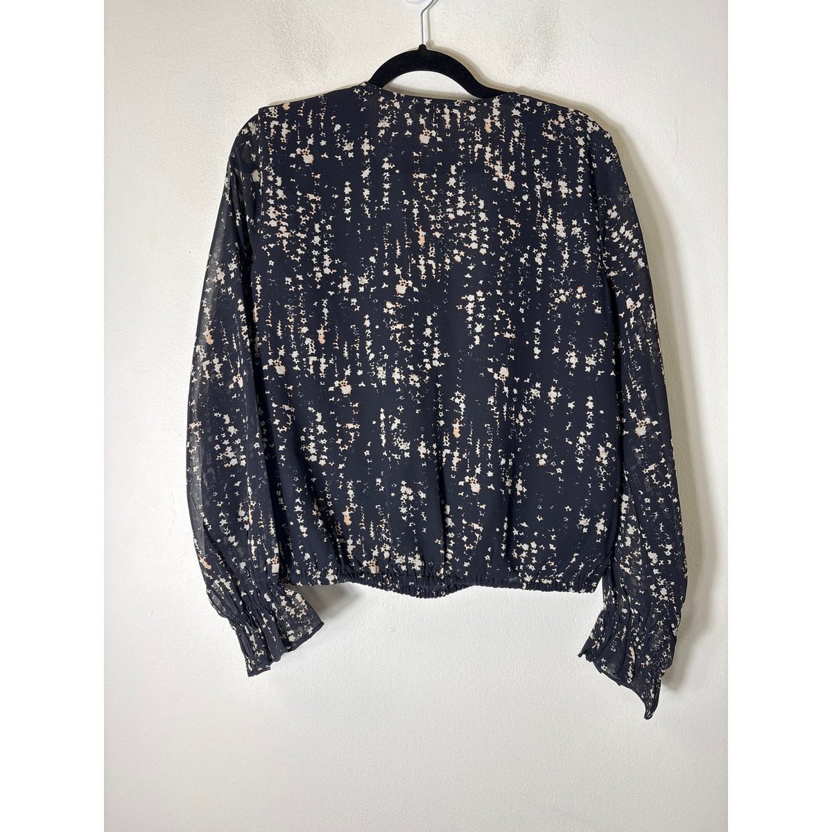 Lilla P Black Open Front Faux Wrap Long Sleeve Top Sz M