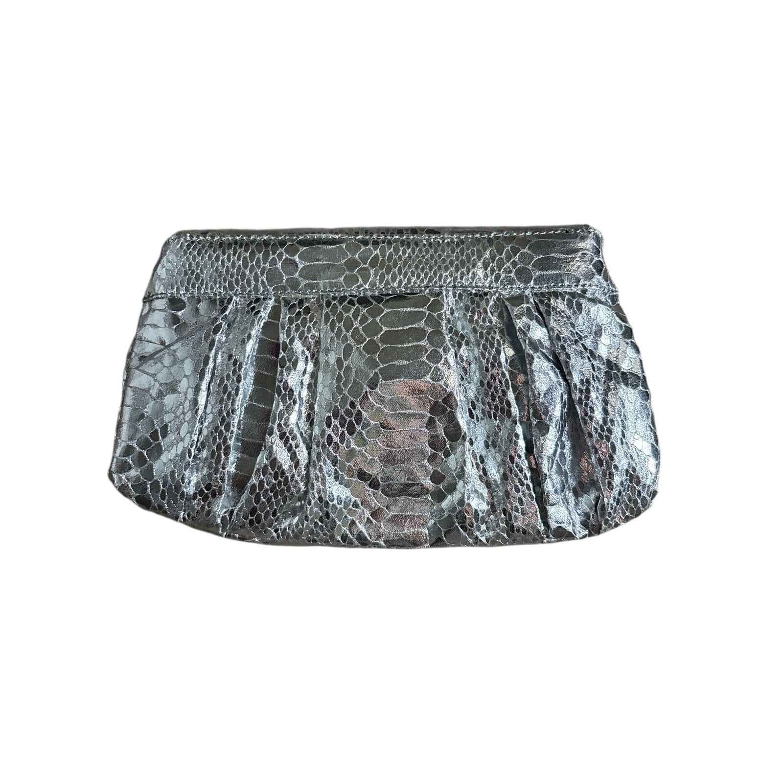 Carlos Falchi Silver Snake Skin Crossboy bag/Clutch Purse Sz 10"x6"