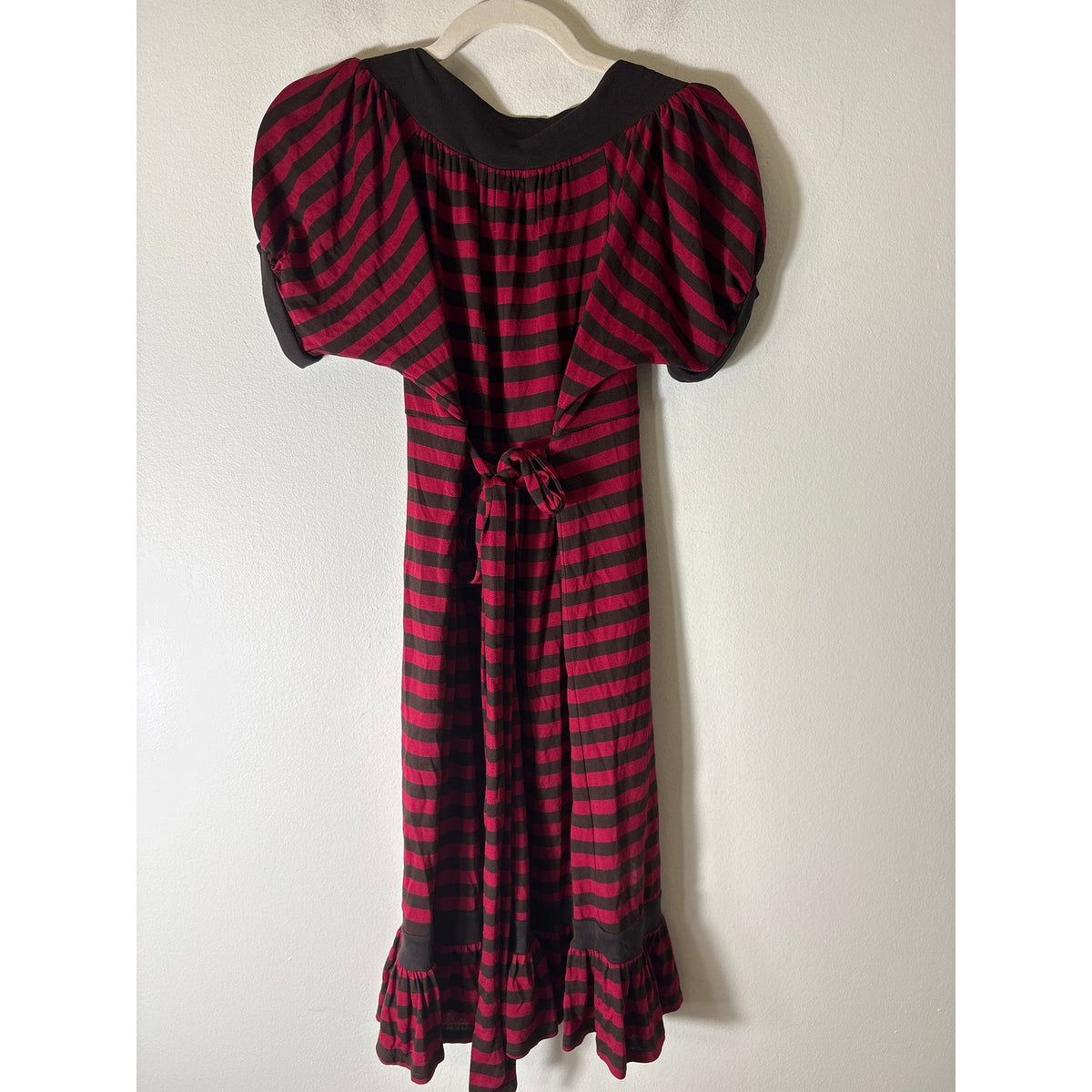 Juicy Couture Dark Red Brown Stripe Short Sleeve V-Neck Dress Sz M