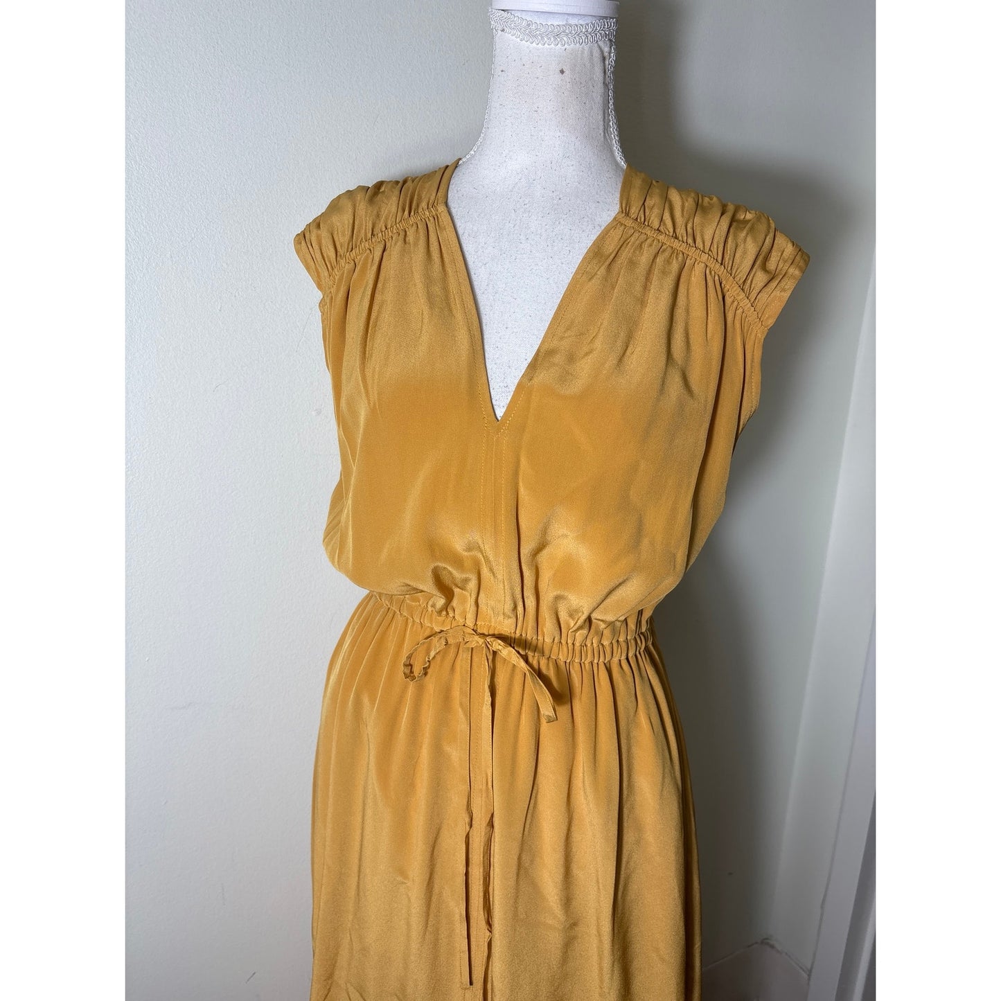 Billy Reid Gold Cap Sleeve V-Neck Silk Maxi Dress Sz S