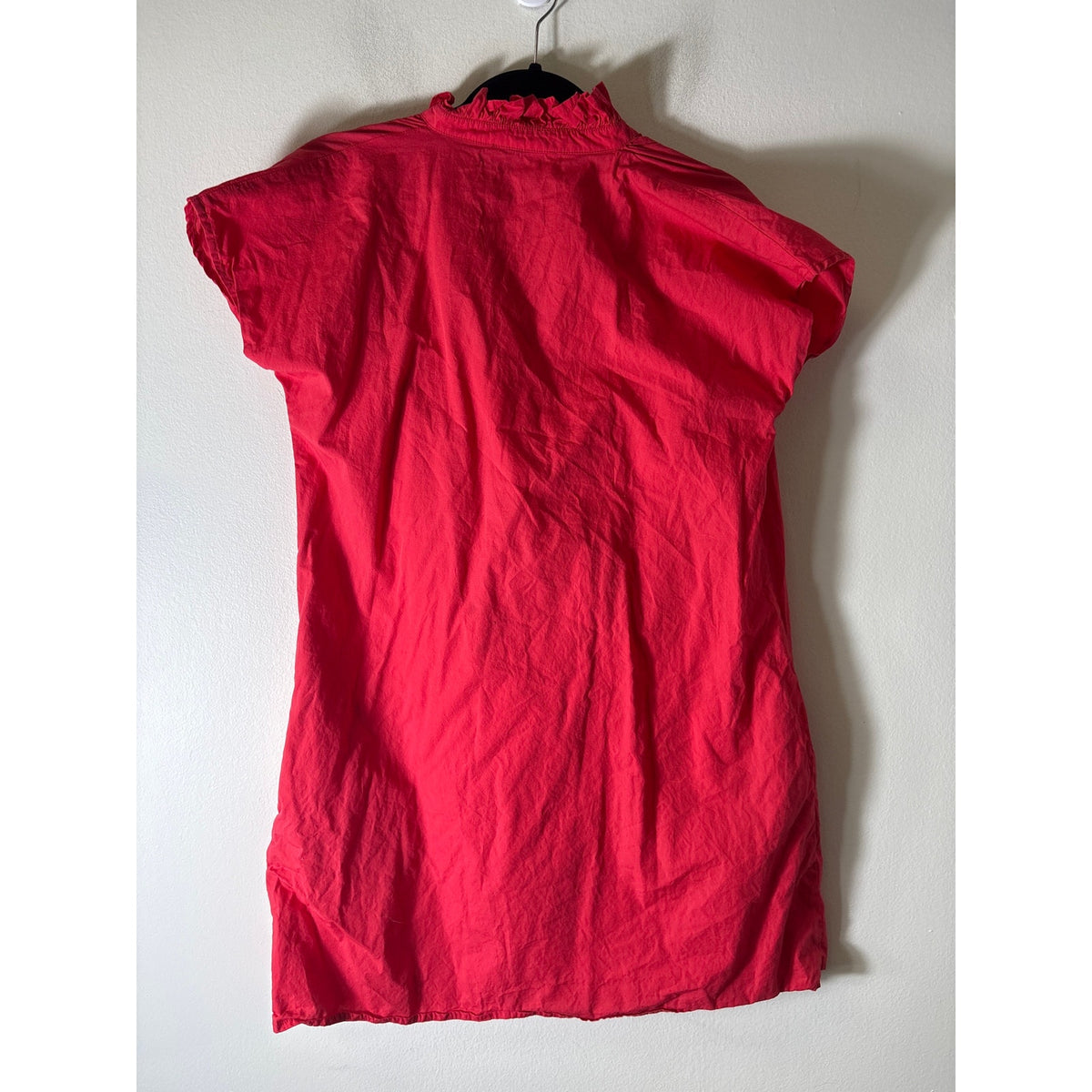 Never A Wallflower Red Ruffle Collar Cotton Shift Dress Sz S