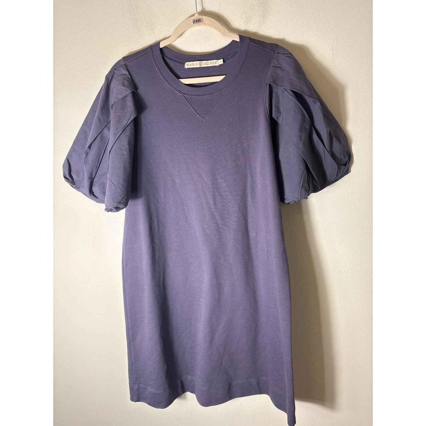 Marie Oliver Grayish Purple Mixed Media Half Puff Sleeve Midi Dress Sz L