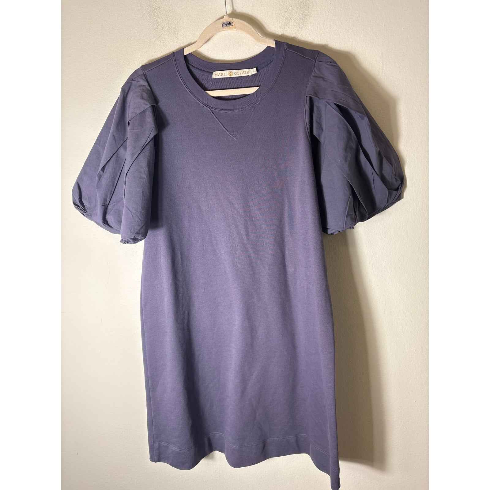 Marie Oliver Grayish Purple Mixed Media Half Puff Sleeve Midi Dress Sz L