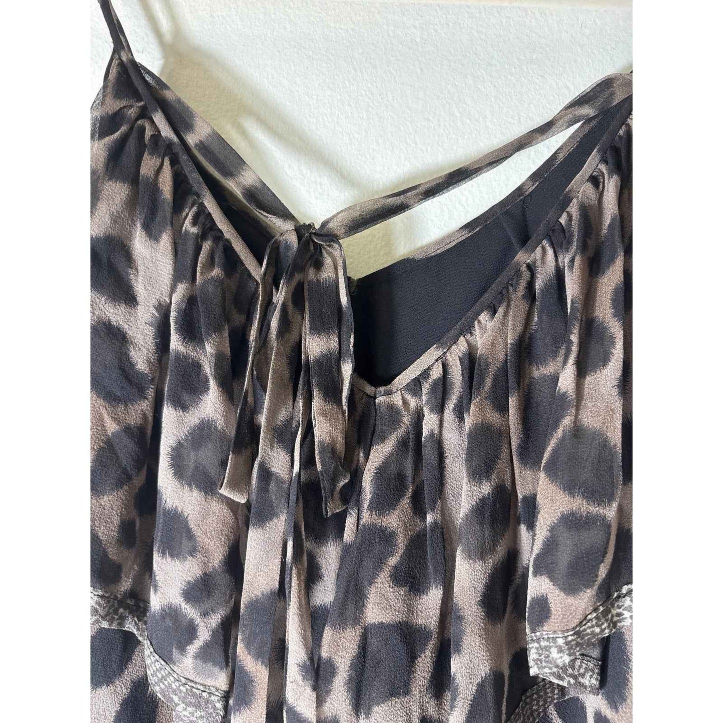 Rebecca Taylor Brown Black Sleeveless Flowy Ruffle Silk Top Sz S