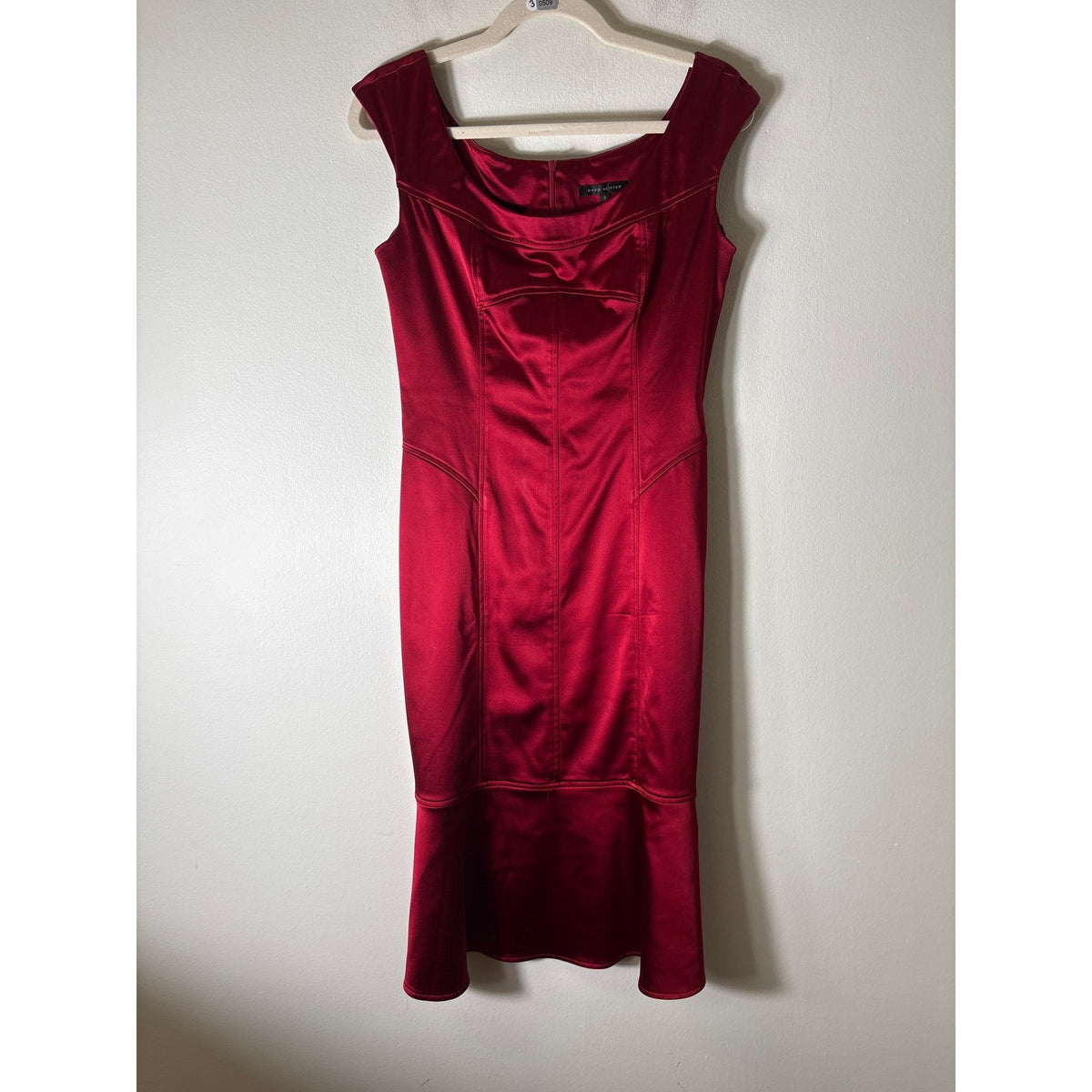 David Meister Rred Satin Midi Cocktail Dress Sz 8