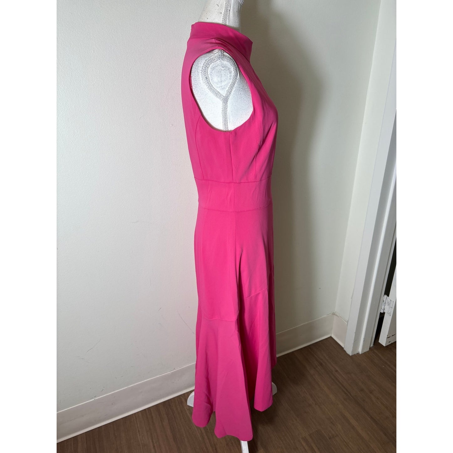 Karen Millen Bright Pink Soft Tailored High Low Midi Dress Sz 10