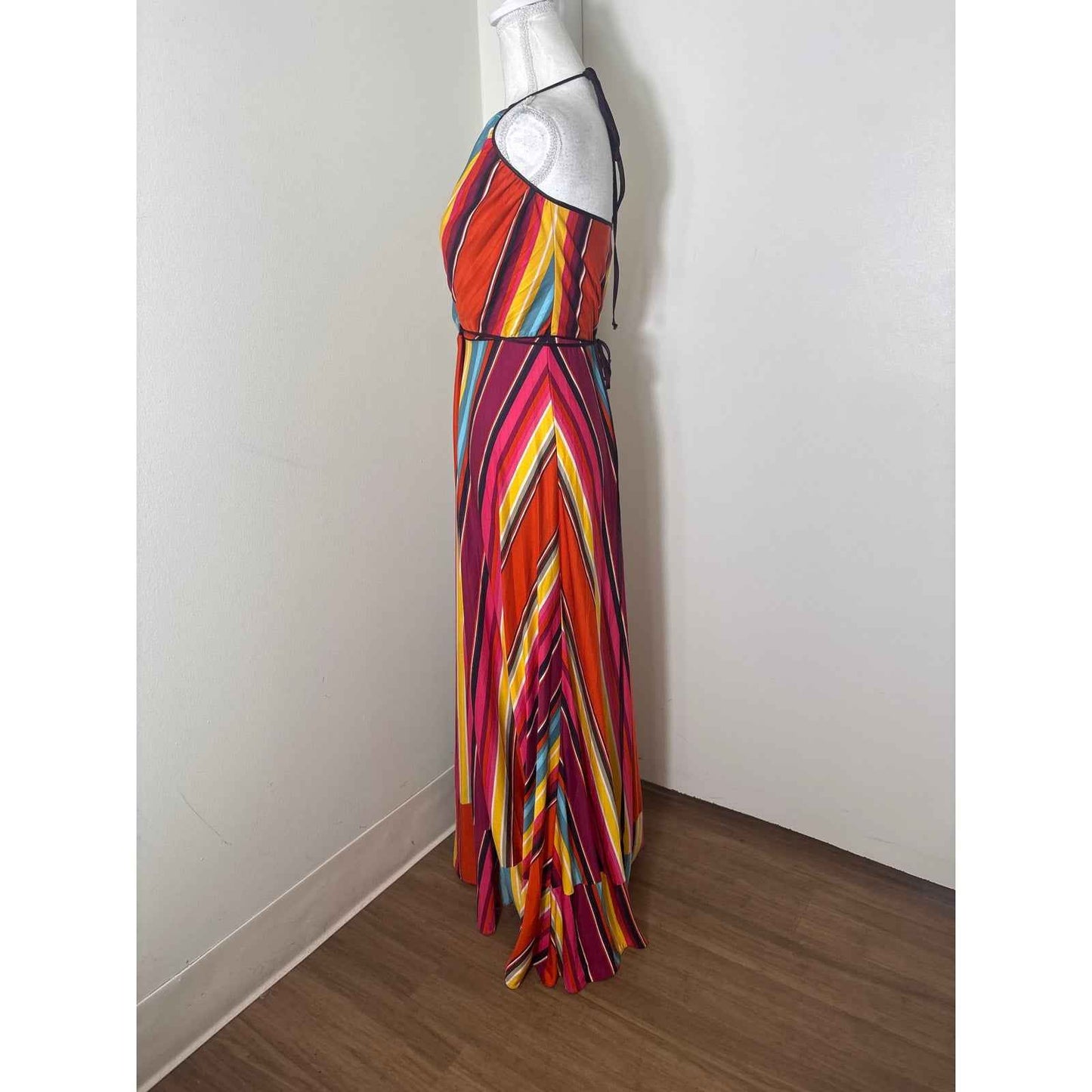Laundry by Shelli Seigal Multicolored Stripe Wrap Maxi Dress Sz