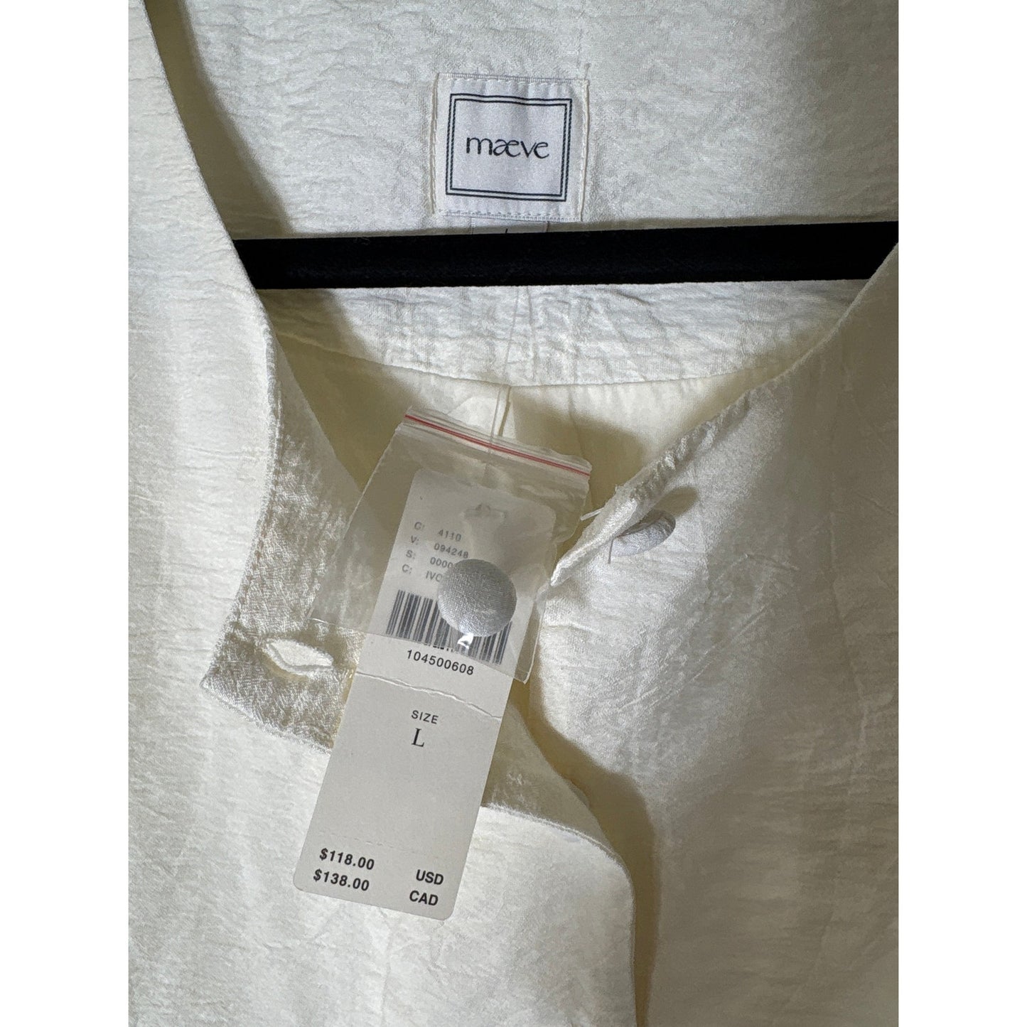 NWT Maeve Ivory Crinkle Blouse Sz L