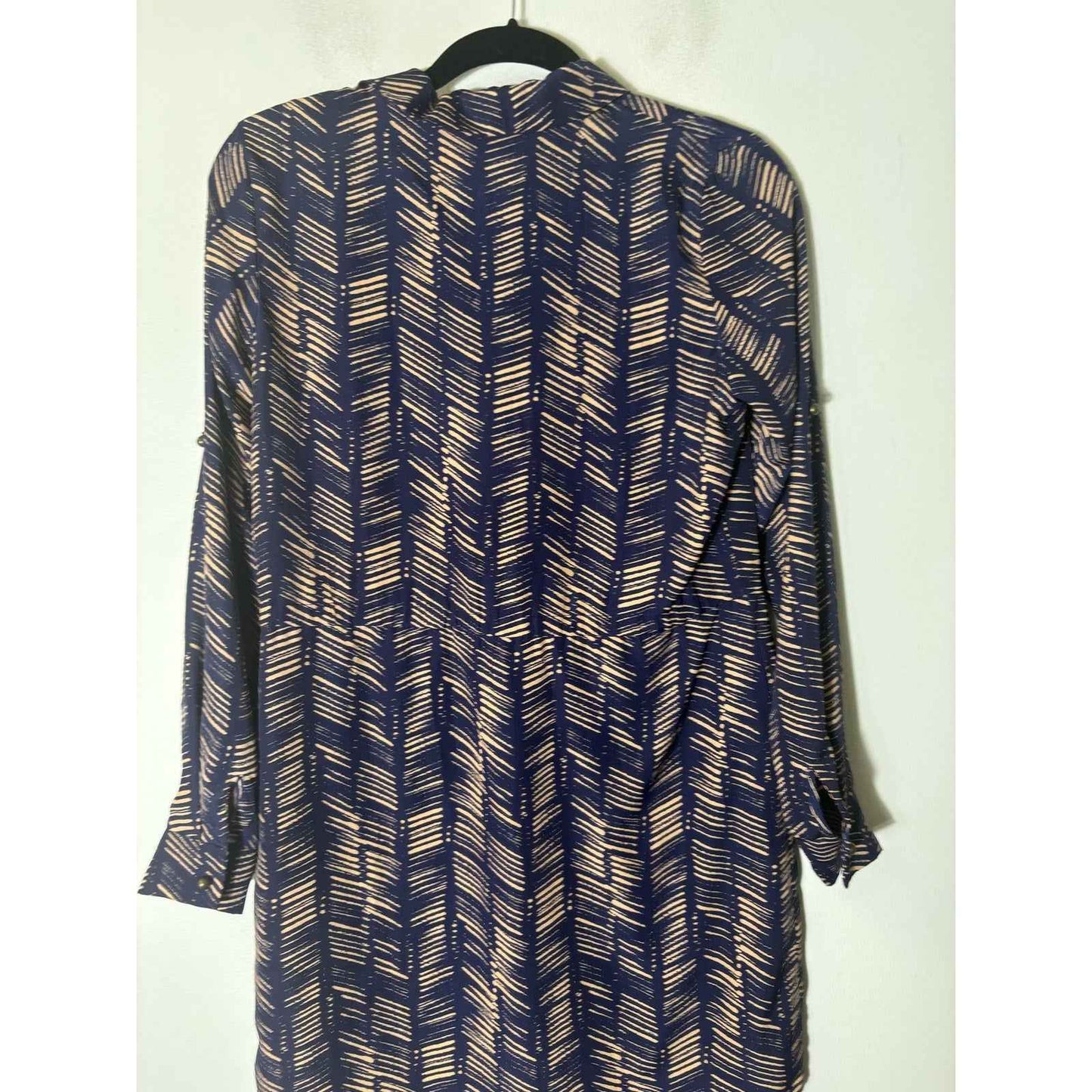 Maison Jules Navy Long Sleeve Button Up Knee Length Dress Sz S