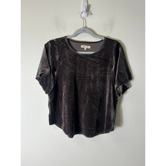 Madewell Gray Velvet Short Sleeve Shirt Sz S