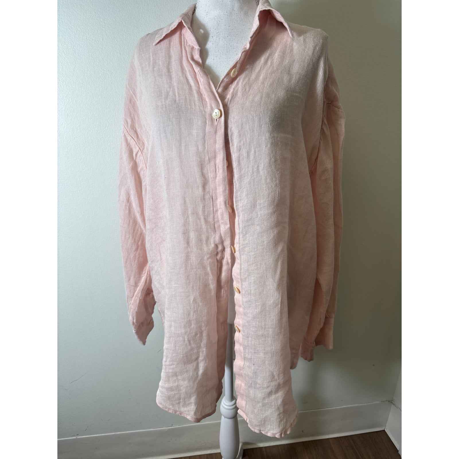 Vitamin A Pink Long Sleeve Gauzy Linen Button Up Shirt Sz S