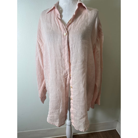 Vitamin A Pink Long Sleeve Gauzy Linen Button Up Shirt Sz S