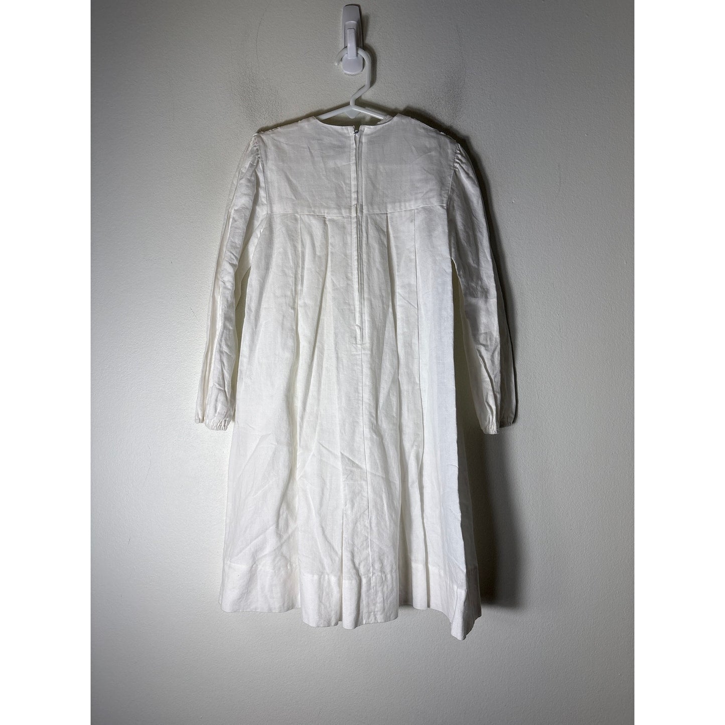 Girls Vintage Paper White Longsleeve Linen Dress / Lace&Embroidered Collar Sz 6