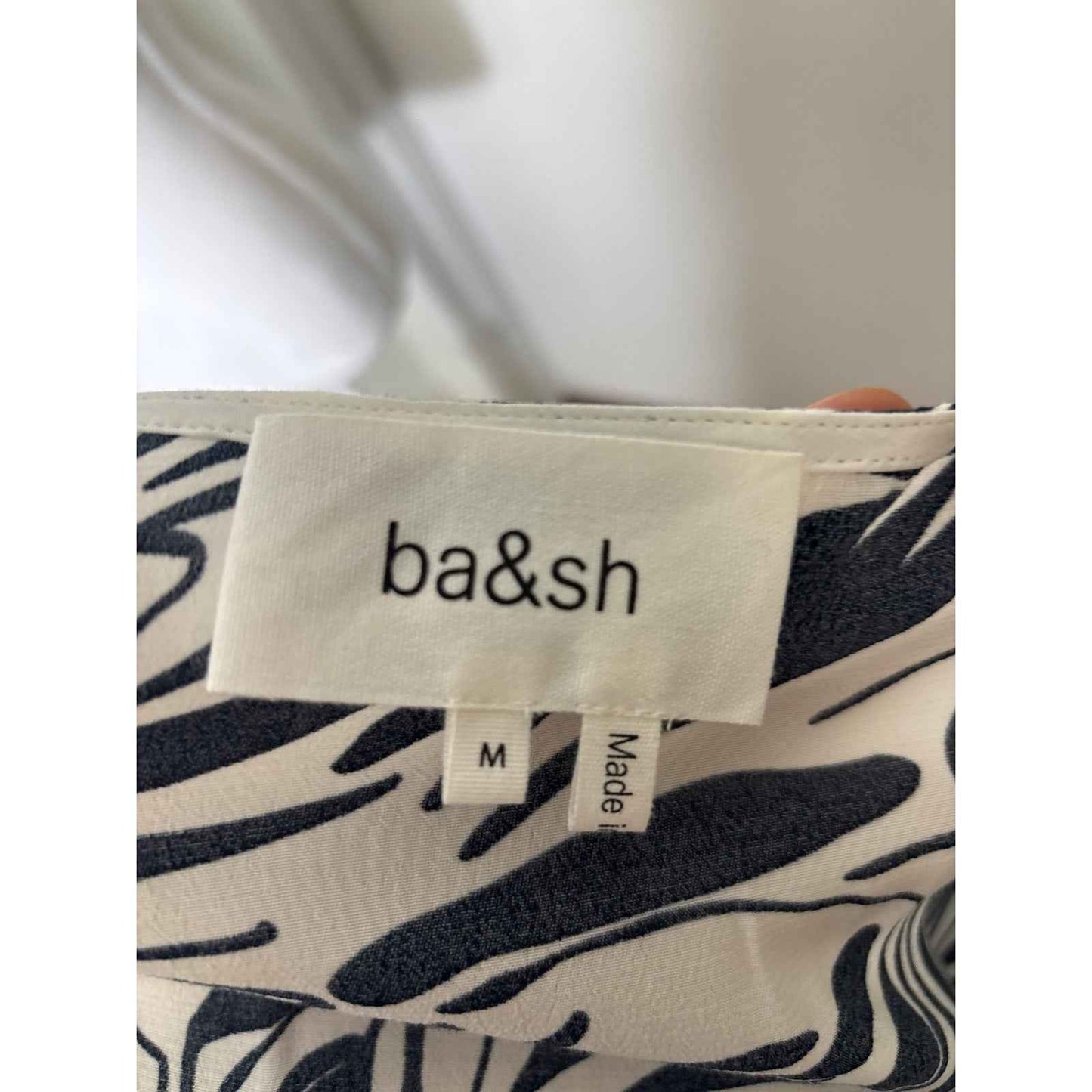 Ba&sh White and Navy Print Long Sleeve Knee Length "Lady" Dress Sz M